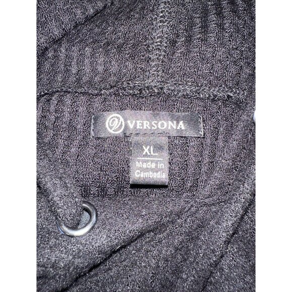 Versona Womens Cropped Hoodie Ribbed Knit Black Hooded Sweater Pullover XL - Picture 4 of 7